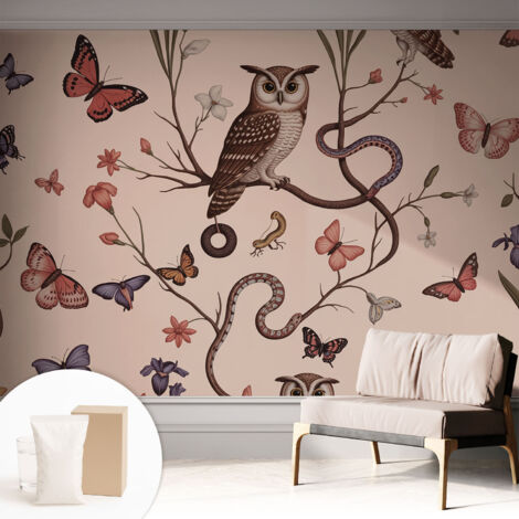 Papier peint intissé avec imprimé installation simple qualité excellente sans désordre - Colle incluse gratuite Hibou nature 312x219 cm