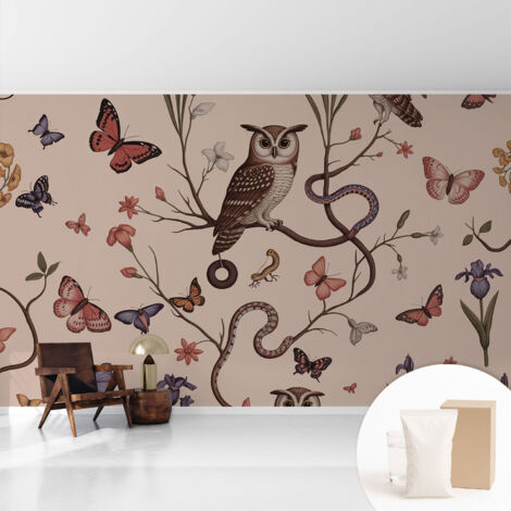 Papier peint intissé avec imprimé installation simple qualité excellente sans désordre - Colle incluse gratuite Hibou nature 416x254 cm