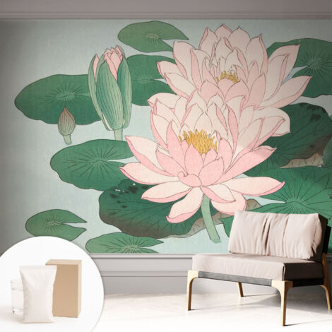 Papier peint intissé avec imprimé installation simple qualité excellente sans désordre - Colle incluse gratuite Lotus aquatique 312x219 cm