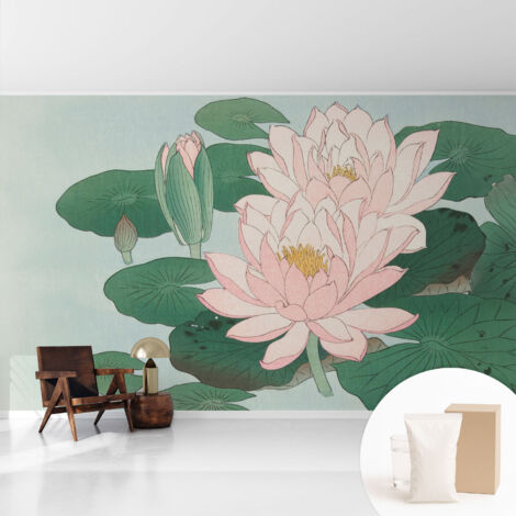 Papier peint intissé avec imprimé installation simple qualité excellente sans désordre - Colle incluse gratuite Lotus aquatique 416x254 cm
