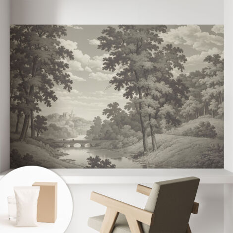 Papier peint intissé avec imprimé pour décoration intérieure pour rénovation a motif - Colle incluse gratuite Château et pont 104x70 cm