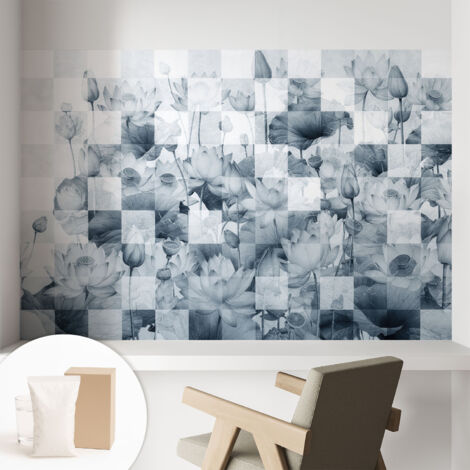 Papier peint intissé avec imprimé pour décoration intérieure pour rénovation a motif - Colle incluse gratuite Fleurs de lotus 104x70 cm
