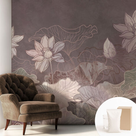 Papier peint intissé avec imprimé pour intérieur moderne application facile a motif - Colle incluse gratuite Botanique paisible 250x250 cm
