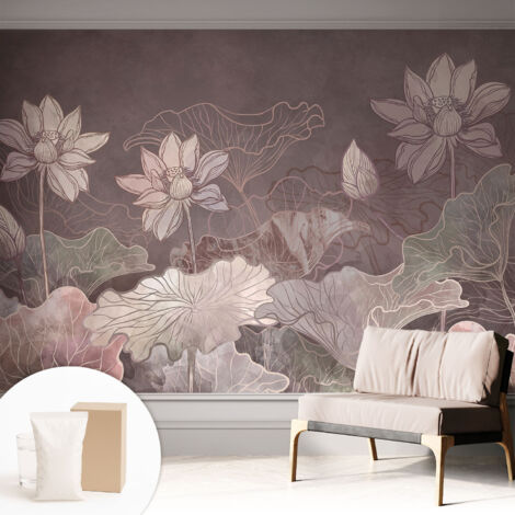 Papier peint intissé avec imprimé pour intérieur moderne application facile a motif - Colle incluse gratuite Botanique paisible 312x219 cm