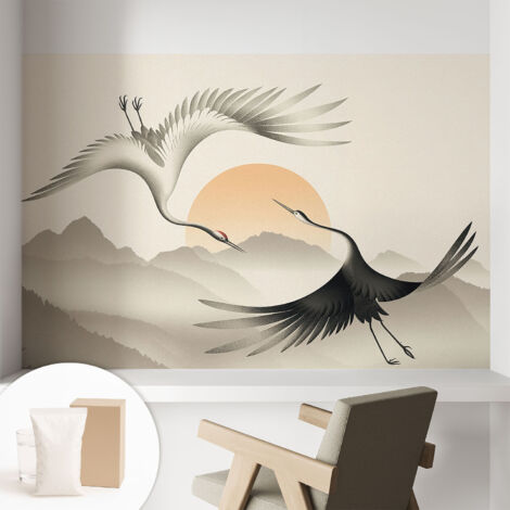Papier peint intissé avec imprimé pour intérieur moderne application facile a motif - Colle incluse gratuite Grues de l'Est 104x70 cm