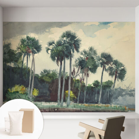 Papier peint intissé avec imprimé pour intérieur moderne application facile a motif - Colle incluse gratuite Palmiers exotiques 152x104 cm