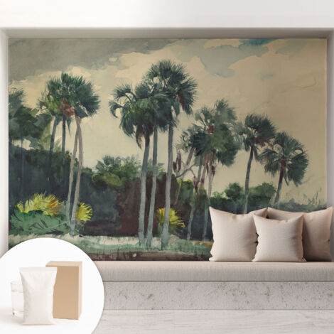 Papier peint intissé avec imprimé pour intérieur moderne application facile a motif - Colle incluse gratuite Palmiers exotiques 208x146 cm