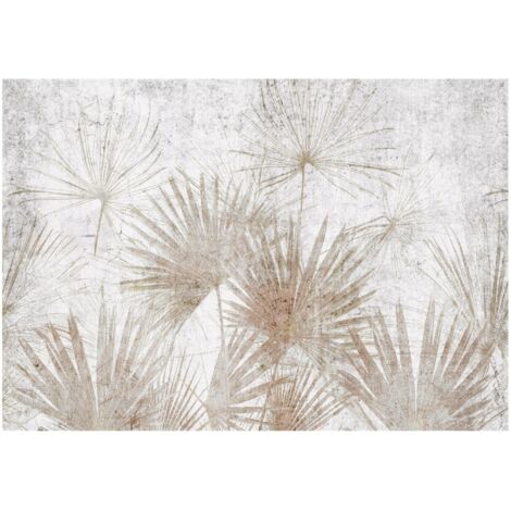 Papier peint intissé avec motif de feuilles sur béton, papier peint vert intissé, décoration murale - 350x250cm - Flizeline - Montage Facile