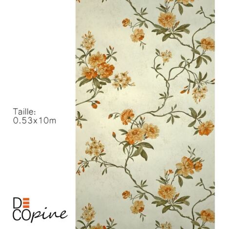 Papier Peint Intissé Beige Clair – Décopine – Jardin Flottant – Motif Floral 3D – 0,53 x 10 m – Sans Colle