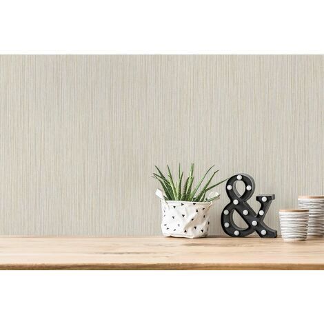Papier peint intissé beige et brun clair Tapisserie texturée à lignes verticales Papier peint effet textile lavable idéal pour cuisine