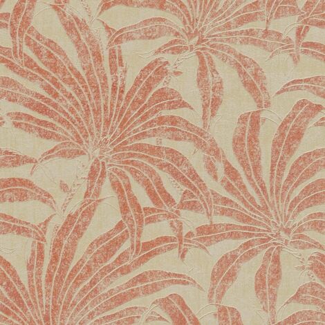 Papier peint intissé beige métallique, rouge Tapisserie motifs à fleurs tendance Papier peint feuillage style tropical idéal chambre et salon