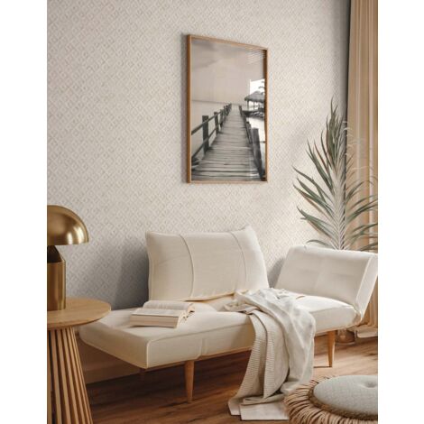 Papier peint intissé blanc et or Tapisserie graphique idéale pour chambre Papier peint géométrique à motifs losanges pour salon