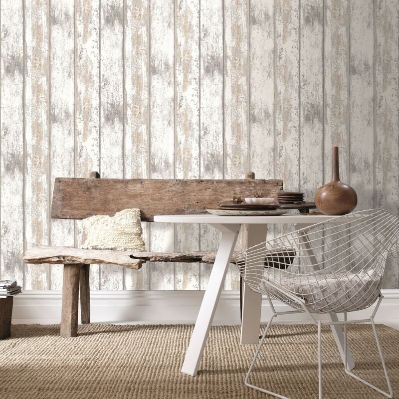 WOW - Papier peint intissé Bois Grainé 1005 x 52cm Blanc