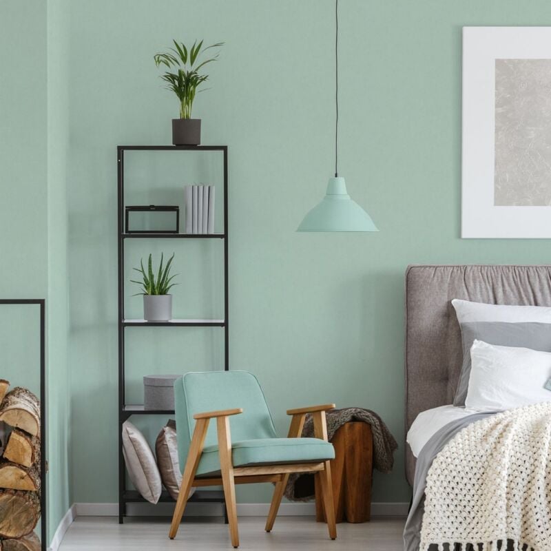 Papier peint monochrome vert pastel Tapisserie intissée moderne résistante et lavable Papier peint style minimaliste idéal pour chambre