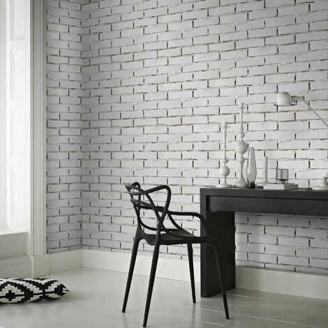 Papier peint intissé Briquettes  1005 x 52cm  Blanc