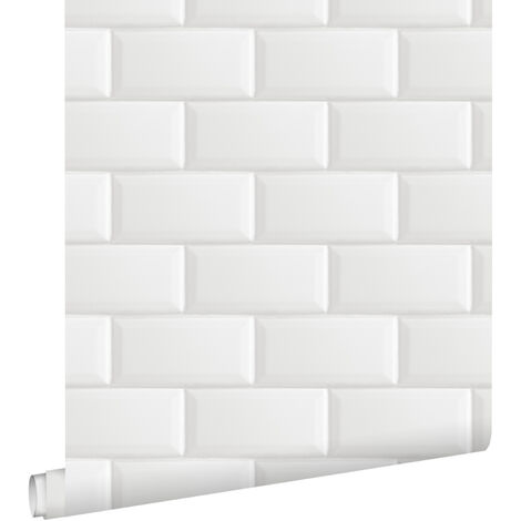 Papier peint intissé carreaux de ciment blanc – Dimensions 53 cm x 10,05 m – Raccord droit – Écologique et facile à poser – Estahome