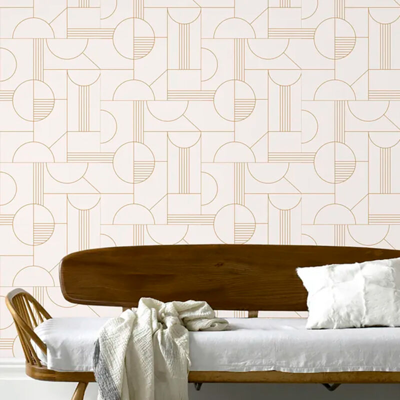 Papier peint intissé Cercles Art déco 1005 x 52cm Blanc, or