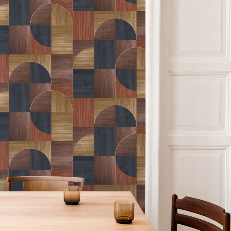 Papier peint intissé Cercles de bois 1005 x 52cm Marron, anthracite, rouille