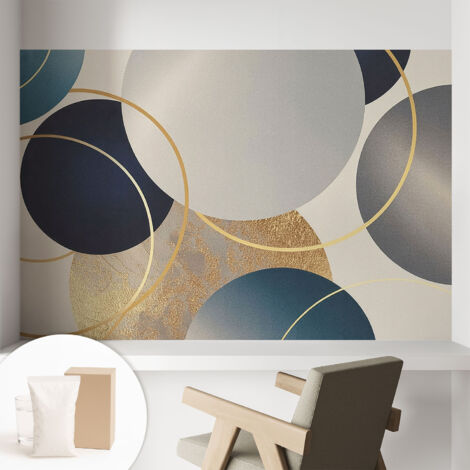 Papier peint intissé classique moderne pour salon et chambre à coucher Décoration rapide avec colle Cercles créatifs 104x70 cm
