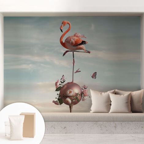 Papier peint intissé classique moderne pour salon et chambre à coucher Décoration rapide avec colle Flamant rose élégant 208x146 cm