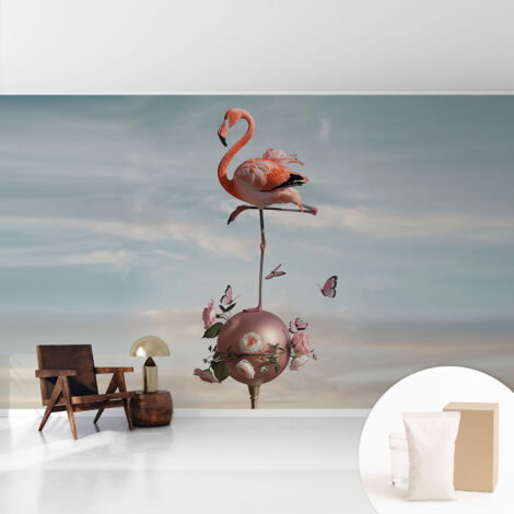 Papier peint intissé classique moderne pour salon et chambre à coucher Décoration rapide avec colle Flamant rose élégant 416x254 cm