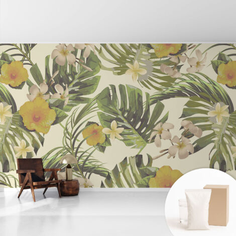 Papier peint intissé classique moderne pour salon et chambre à coucher Décoration rapide avec colle Flore exotique 416x254 cm