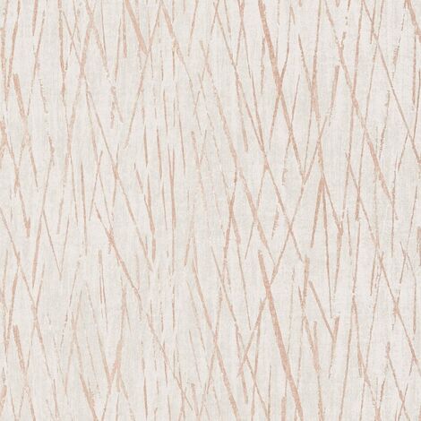 Papier peint intissé crème et cuivre Tapisserie à motifs de lignes effet rayures Papier peint effet métallique pour salon