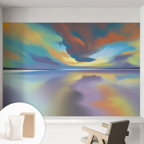 Papier peint intissé décoratif avec colle pour salon chambre et bureau Installation rapide Coucher de soleil arc-en-ciel 152x104 cm