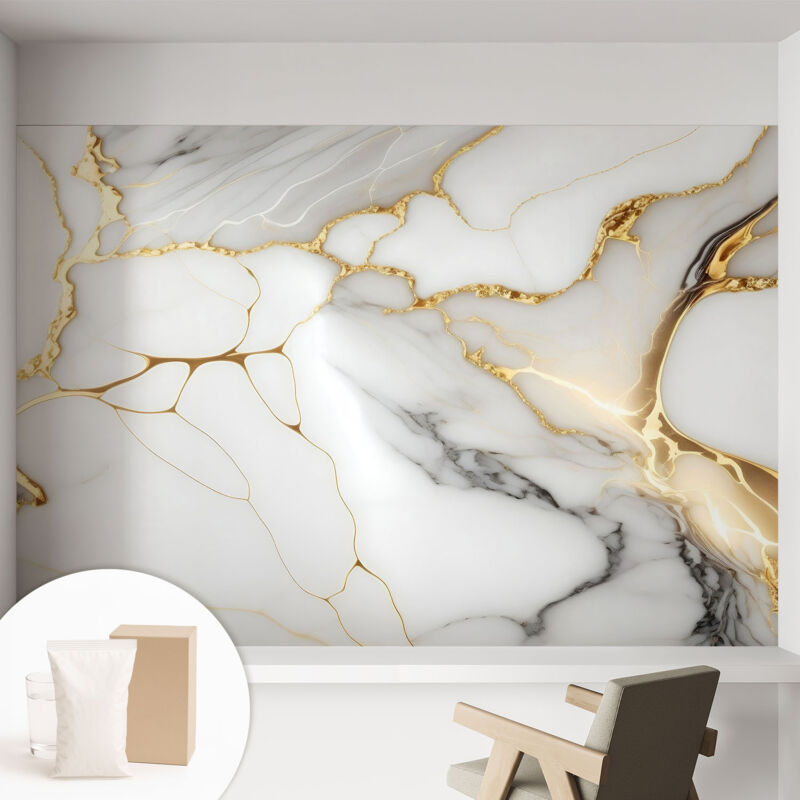 Tulup Tapete Vliestapete Mit Kleber - Trendige Wanddeko - Elegant Fototapete Für Wohnzimmer - Schlafzimmer Marmorene Eleganz 152x104 Cm