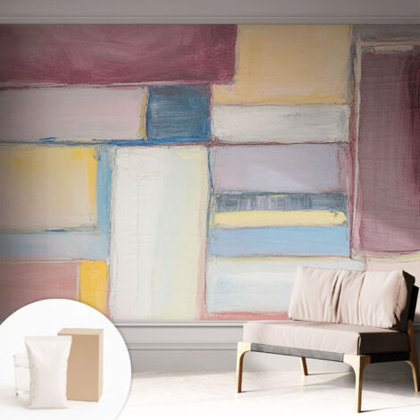 Papier peint intissé décoratif avec colle pour salon chambre et bureau Installation rapide Formes géométriques 312x219 cm