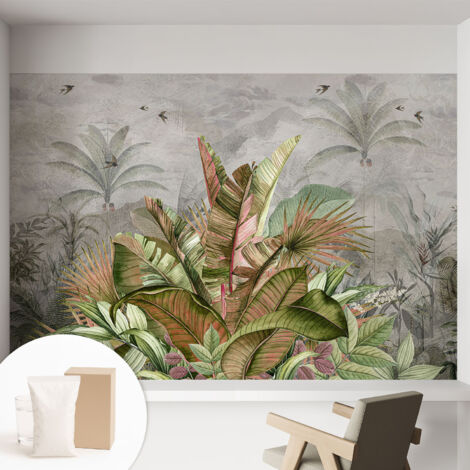Papier peint intissé décoratif avec colle pour salon chambre et bureau Installation rapide Jungle exotique 152x104 cm