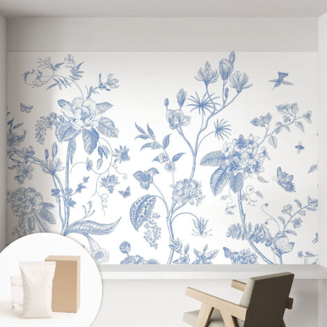 Papier peint intissé décoratif avec colle pour salon chambre et bureau Installation rapide Motif floral 152x104 cm