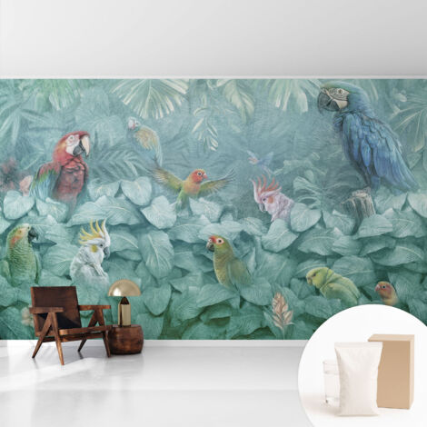 Papier peint intissé décoratif avec colle pour salon chambre et bureau Installation rapide Oiseaux exotiques 416x254 cm