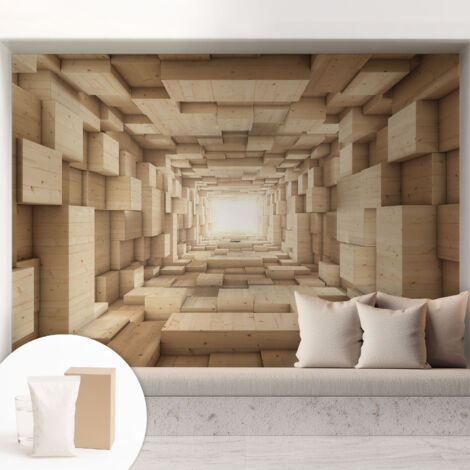 Papier peint intissé décoratif avec colle pour salon chambre et bureau Installation rapide Tunnel en bois 208x146 cm