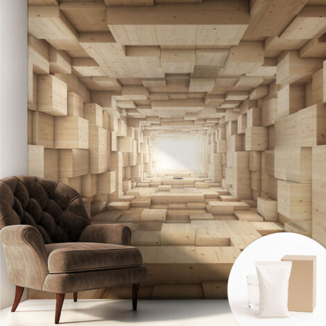 Papier peint intissé décoratif avec colle pour salon chambre et bureau Installation rapide Tunnel en bois 250x250 cm