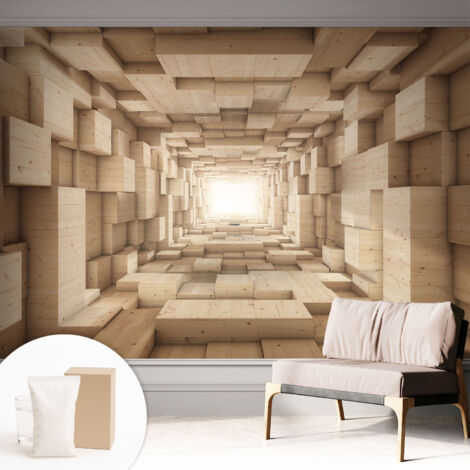 Papier peint intissé décoratif avec colle pour salon chambre et bureau Installation rapide Tunnel en bois 312x219 cm