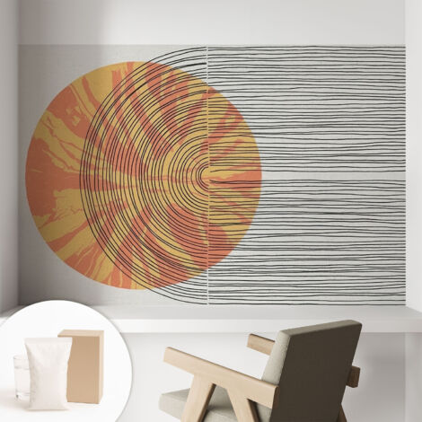 Papier peint intissé décoratif avec motifs pour salon et chambre a motif - Colle incluse gratuite Cercle avec des lignes 104x70 cm