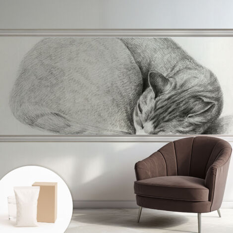 Papier peint intissé décoratif avec motifs pour salon et chambre a motif - Colle incluse gratuite Chat recroquevillé 250x104 cm
