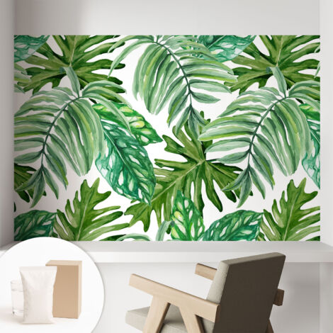 Papier peint intissé décoratif avec motifs pour salon et chambre a motif - Colle incluse gratuite Feuilles exotiques 104x70 cm
