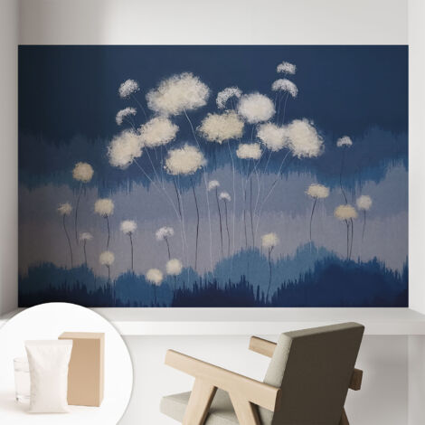 Papier peint intissé décoratif avec motifs pour salon et chambre a motif - Colle incluse gratuite Pissenlits blancs 104x70 cm