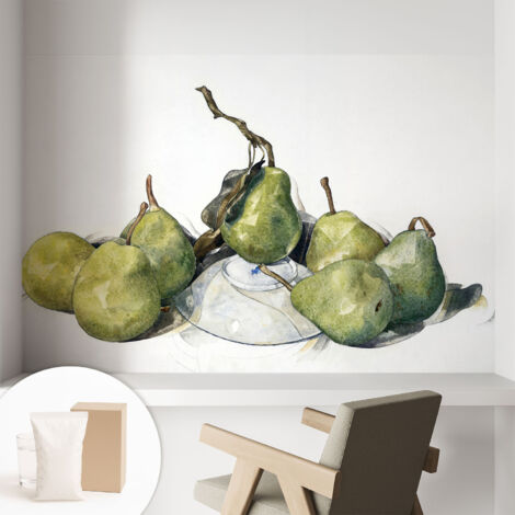 Papier peint intissé décoratif avec motifs pour salon et chambre a motif - Colle incluse gratuite Poires à l'aquarelle 104x70 cm