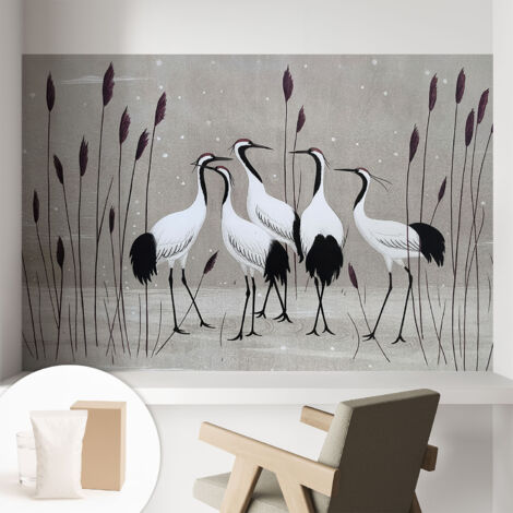 Papier peint intissé décoratif avec motifs pour salon et chambre a motif - Colle incluse gratuite Volée de grues 104x70 cm