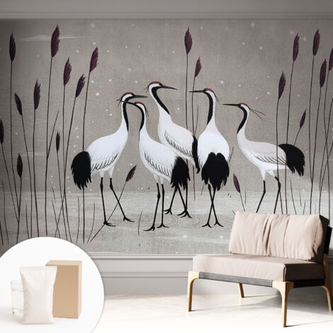 Papier peint intissé décoratif avec motifs pour salon et chambre a motif - Colle incluse gratuite Volée de grues 312x219 cm