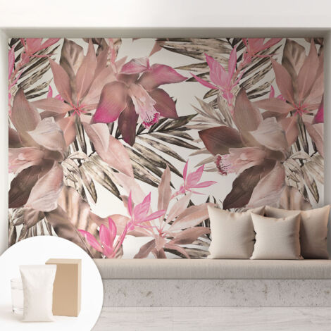 Papier peint intissé décoratif pour chambre et salon Design moderne à poser facilement - Colle incluse gratuite Fleurs exotiques 208x146 cm