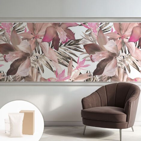 Papier peint intissé décoratif pour chambre et salon Design moderne à poser facilement - Colle incluse gratuite Fleurs exotiques 250x104 cm