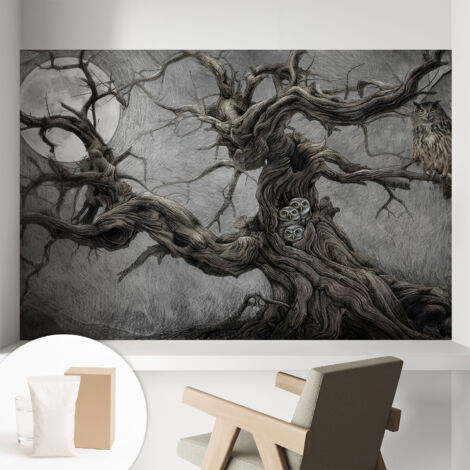 Papier peint intissé décoratif pour chambre et salon Design moderne à poser facilement - Colle incluse gratuite Hibou mystérieux 104x70 cm