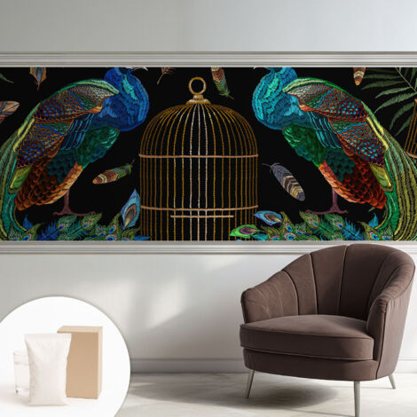 Papier peint intissé décoratif pour chambre et salon Design moderne à poser facilement - Colle incluse gratuite Image de paon 250x104 cm