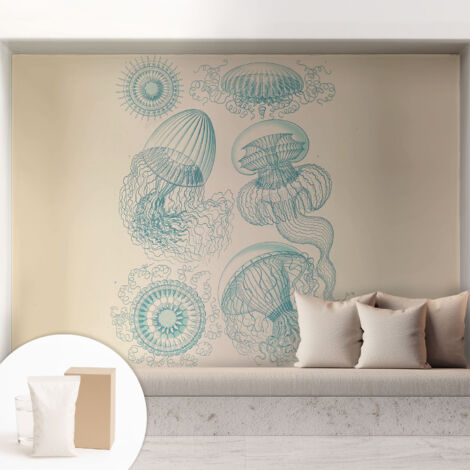 Papier peint intissé décoratif pour chambre et salon Design moderne à poser facilement - Colle incluse gratuite Méduses marines 208x146 cm