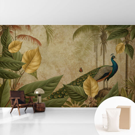 Papier peint intissé décoratif pour chambre et salon Design moderne à poser facilement - Colle incluse gratuite Oiseau exotique 416x254 cm