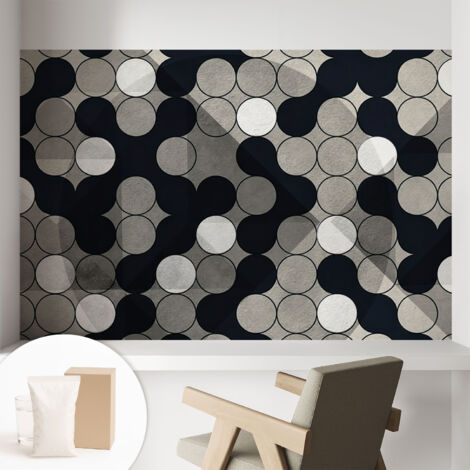 Papier peint intissé décoratif pour salon chambre et cuisine Facile à poser avec colle Cercles géométriques 104x70 cm